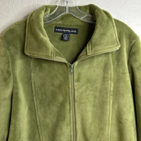 Vintage Kristen Blake GreenTeddy Fleece Zip-Up Jacket Drawstring Waist Size L - Picture 10 of 15